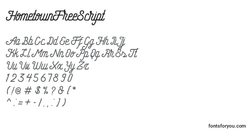 Schriftart HometownFreeScript (99168) – Alphabet, Zahlen, spezielle Symbole