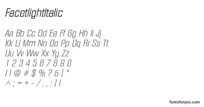 Fuente FacetlightItalic - alfabeto, números, caracteres especiales