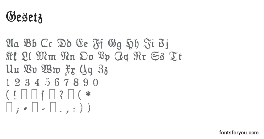 Czcionka Gesetz – alfabet, cyfry, specjalne znaki
