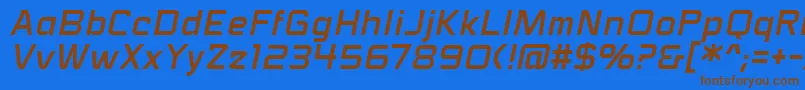 フォントVoiceactivatedbbItal – 茶色の文字が青い背景にあります。