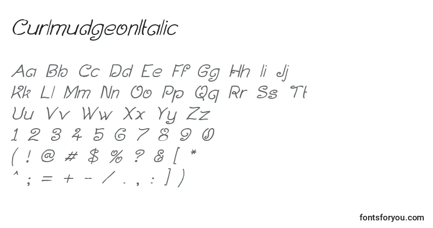Police CurlmudgeonItalic - Alphabet, Chiffres, Caractères Spéciaux