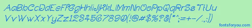 CurlmudgeonItalic-Schriftart – Blaue Schriften auf grünem Hintergrund
