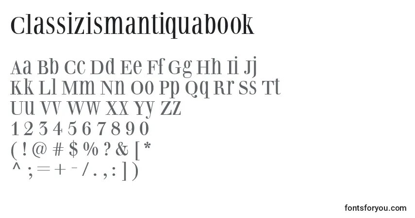 Czcionka Classizismantiquabook – alfabet, cyfry, specjalne znaki