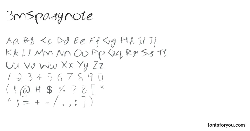 Czcionka 3mSpasynote – alfabet, cyfry, specjalne znaki