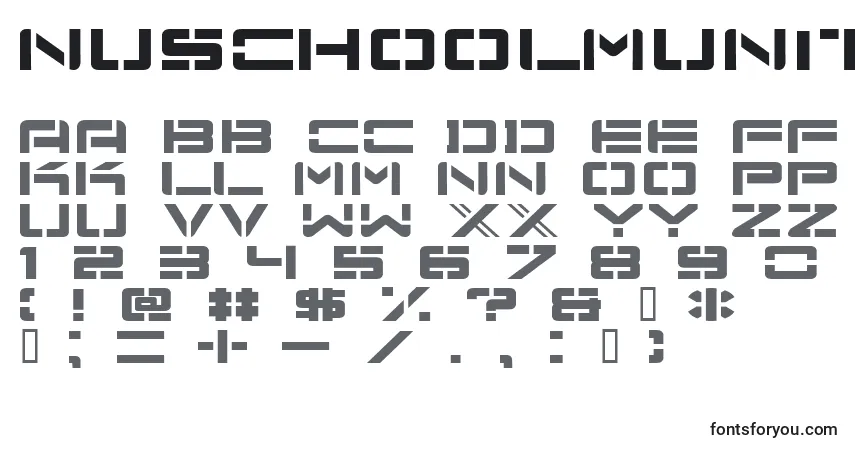 Czcionka Nuschoolmunitions – alfabet, cyfry, specjalne znaki