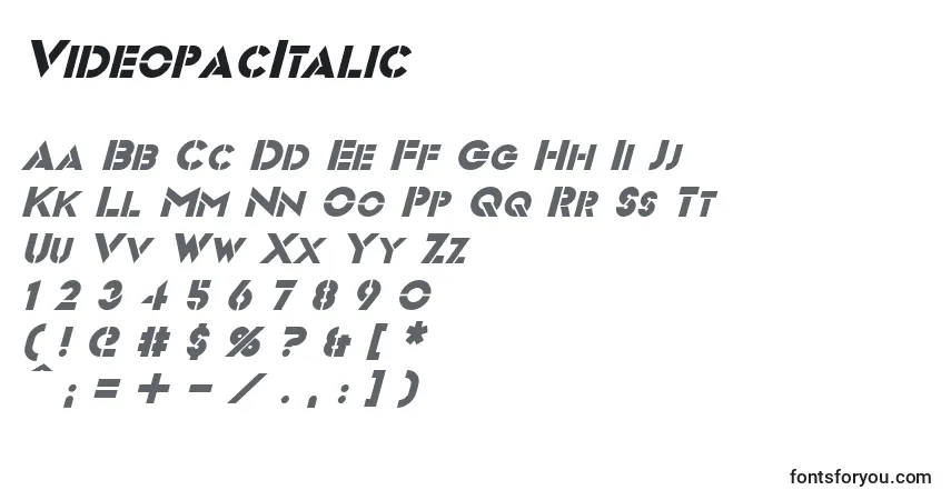VideopacItalic font – alphabet, numbers, special characters