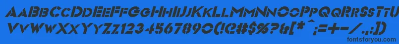 VideopacItalic-Schriftart – Schwarze Schriften auf blauem Hintergrund