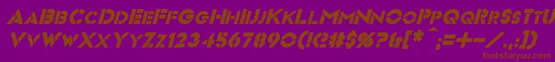 VideopacItalic-Schriftart – Braune Schriften auf violettem Hintergrund