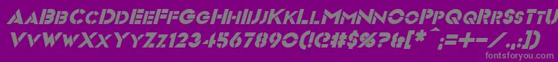 VideopacItalic-Schriftart – Graue Schriften auf violettem Hintergrund