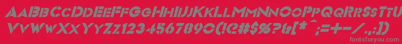 VideopacItalic-fontti – harmaat kirjasimet punaisella taustalla