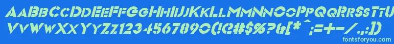 VideopacItalic-fontti – vihreät fontit sinisellä taustalla