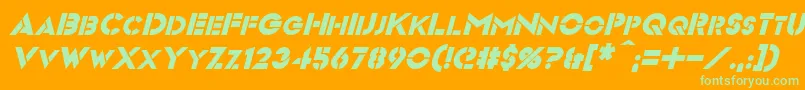 VideopacItalic-fontti – vihreät fontit oranssilla taustalla