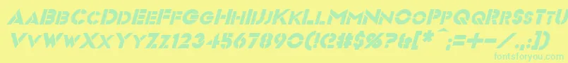 VideopacItalic-fontti – vihreät fontit keltaisella taustalla