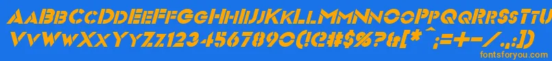 VideopacItalic-Schriftart – Orangefarbene Schriften auf blauem Hintergrund