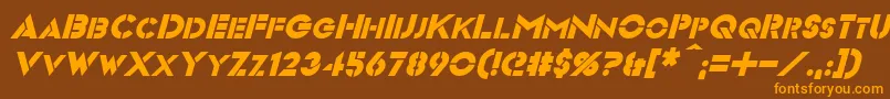フォントVideopacItalic – オレンジ色の文字が茶色の背景にあります。