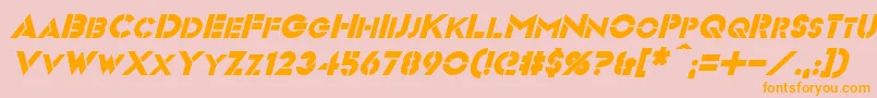 VideopacItalic-fontti – oranssit fontit vaaleanpunaisella taustalla