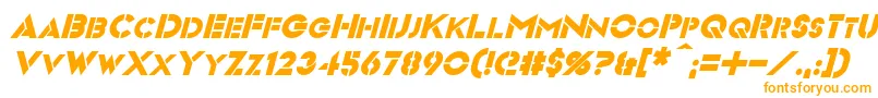 VideopacItalic-Schriftart – Orangefarbene Schriften auf weißem Hintergrund