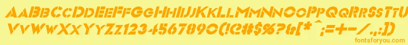 フォントVideopacItalic – オレンジの文字が黄色の背景にあります。