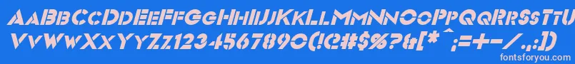VideopacItalic-fontti – vaaleanpunaiset fontit sinisellä taustalla