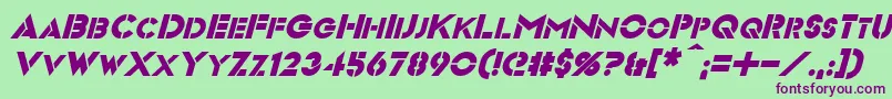 フォントVideopacItalic – 緑の背景に紫のフォント