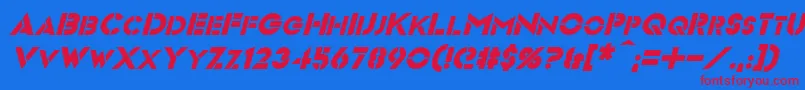 VideopacItalic-fontti – punaiset fontit sinisellä taustalla