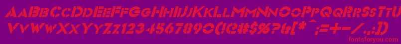 VideopacItalic-fontti – punaiset fontit violetilla taustalla
