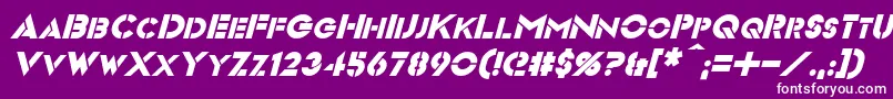 VideopacItalic-Schriftart – Weiße Schriften auf violettem Hintergrund