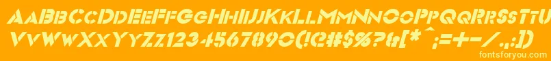 VideopacItalic-fontti – keltaiset fontit oranssilla taustalla