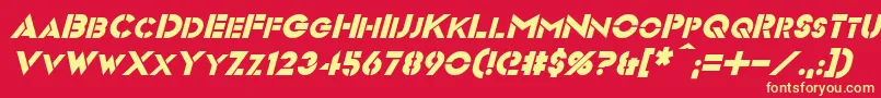 VideopacItalic-fontti – keltaiset fontit punaisella taustalla
