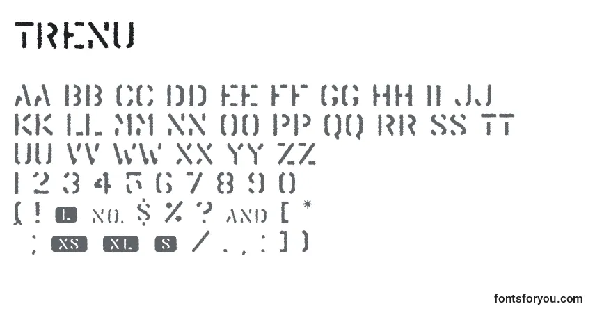 A fonte Trenu – alfabeto, números, caracteres especiais