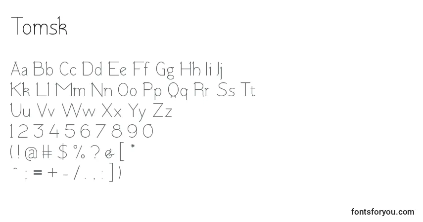 A fonte Tomsk – alfabeto, números, caracteres especiais