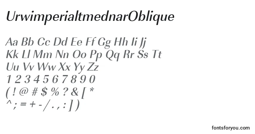 Czcionka UrwimperialtmednarOblique – alfabet, cyfry, specjalne znaki