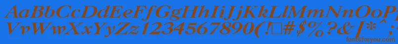 フォントCasloncttBoldItalic – 茶色の文字が青い背景にあります。