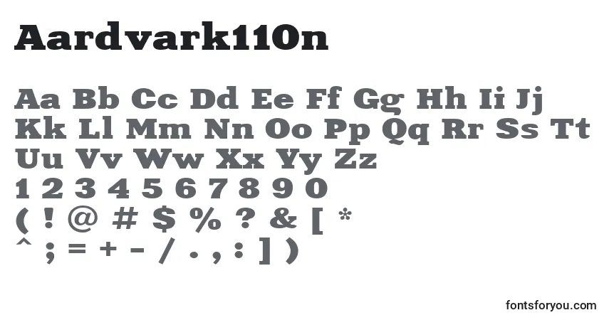 A fonte Aardvark110n – alfabeto, números, caracteres especiais
