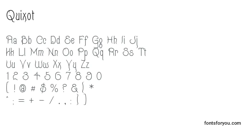 A fonte Quixot – alfabeto, números, caracteres especiais