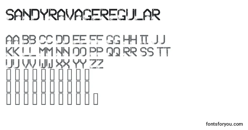 A fonte SandyravageRegular – alfabeto, números, caracteres especiais