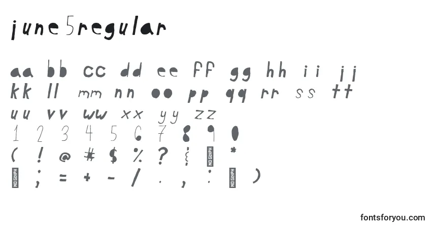 Czcionka June5Regular – alfabet, cyfry, specjalne znaki
