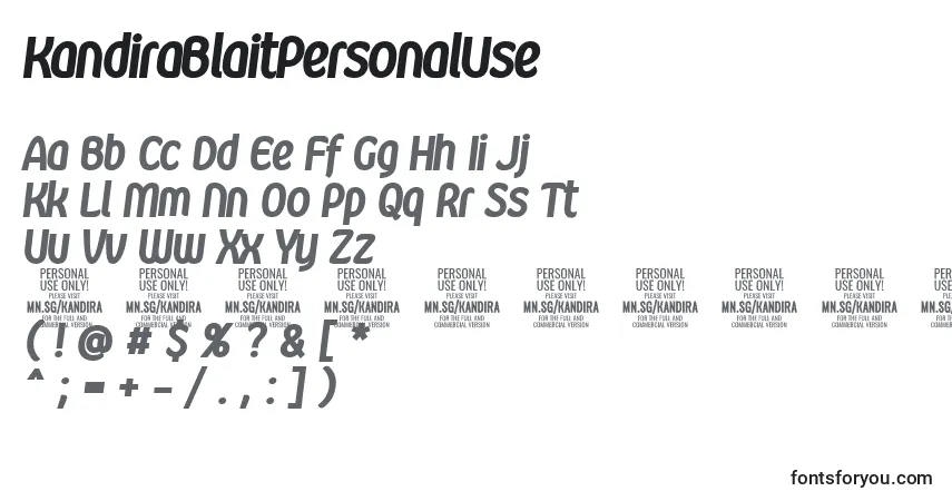 Czcionka KandiraBlaitPersonalUse – alfabet, cyfry, specjalne znaki