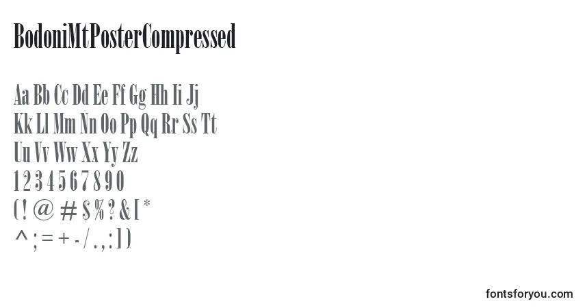 Schriftart BodoniMtPosterCompressed – Alphabet, Zahlen, spezielle Symbole