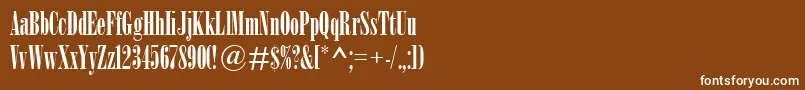 BodoniMtPosterCompressed-fontti – valkoiset fontit ruskealla taustalla