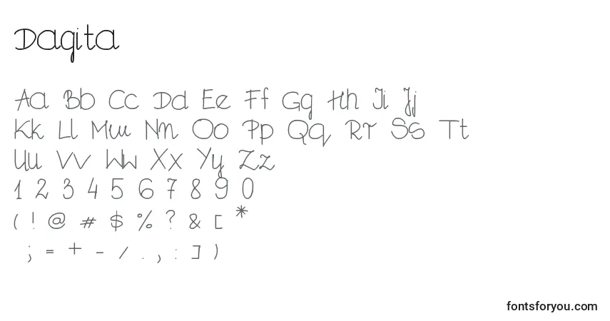 A fonte Dagita – alfabeto, números, caracteres especiais