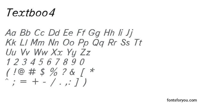 Schriftart Textboo4 – Alphabet, Zahlen, spezielle Symbole