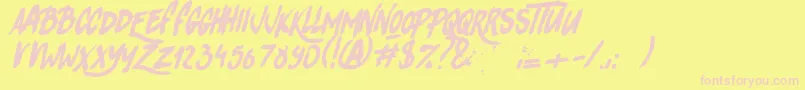RhinosRocks1-fontti – vaaleanpunaiset fontit keltaisella taustalla