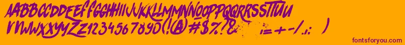 RhinosRocks1-Schriftart – Violette Schriften auf orangefarbenem Hintergrund