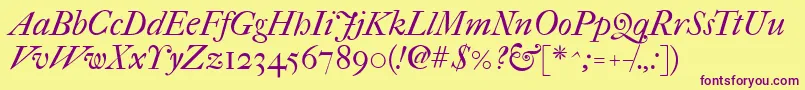 Imfefcit28p Font – Purple Fonts on Yellow Background