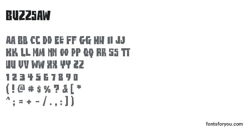 Buzzsaw-fontti – aakkoset, numerot, erikoismerkit