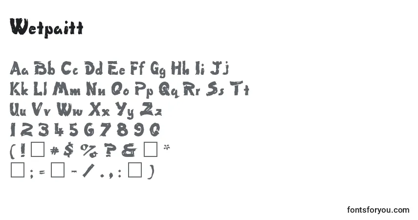 Czcionka Wetpaitt – alfabet, cyfry, specjalne znaki