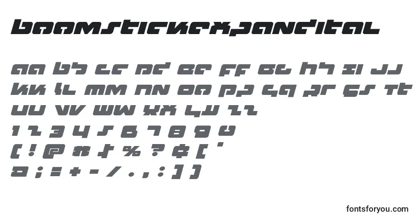 Schriftart Boomstickexpandital – Alphabet, Zahlen, spezielle Symbole