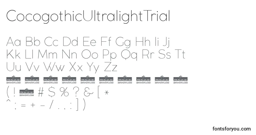 A fonte CocogothicUltralightTrial – alfabeto, números, caracteres especiais