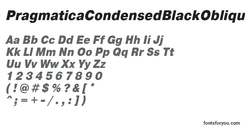Czcionka PragmaticaCondensedBlackOblique – alfabet, cyfry, specjalne znaki